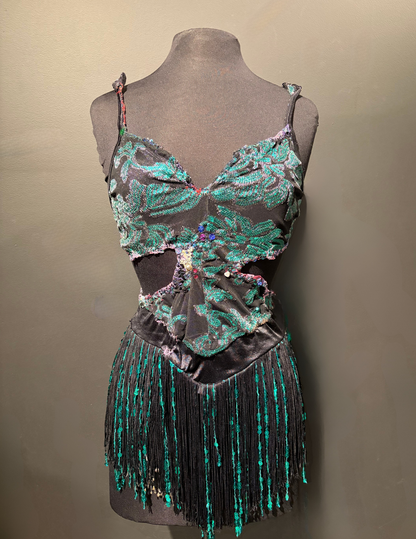 Black & Green Showgirl Top