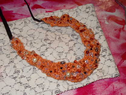 Monochrome Themed Knitted Necklace - Orange