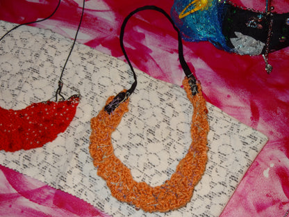 Monochrome Themed Knitted Necklace - Orange