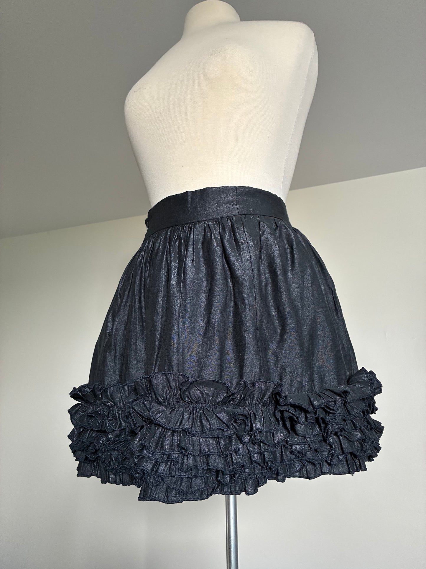 Navy Blue Metallic Ruffle Bubble Skirt
