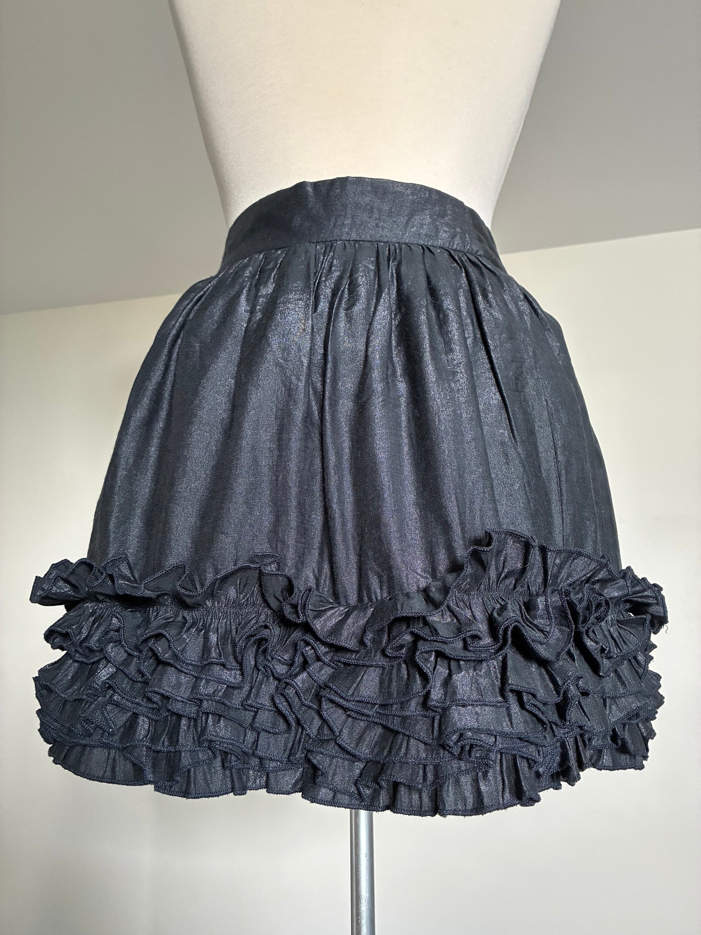 Navy Blue Metallic Ruffle Bubble Skirt