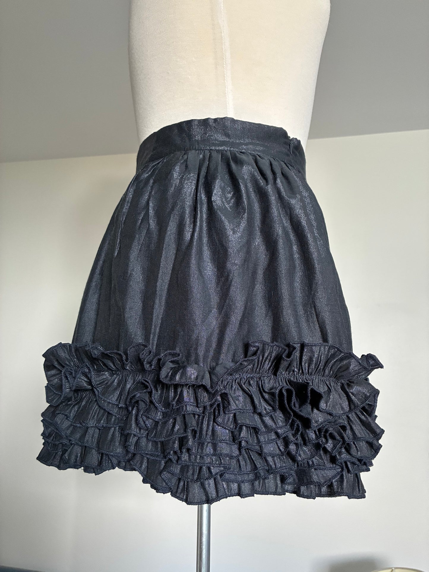 Navy Blue Metallic Ruffle Bubble Skirt