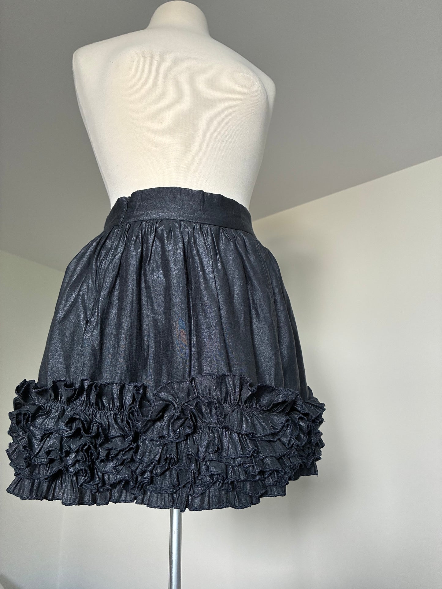 Navy Blue Metallic Ruffle Bubble Skirt
