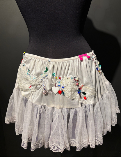 White & Rainbow Lace Skirt